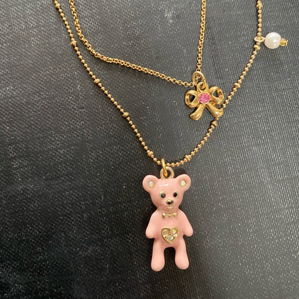 Betsey Johnson Pink Teddy Bear Tea party necklace
